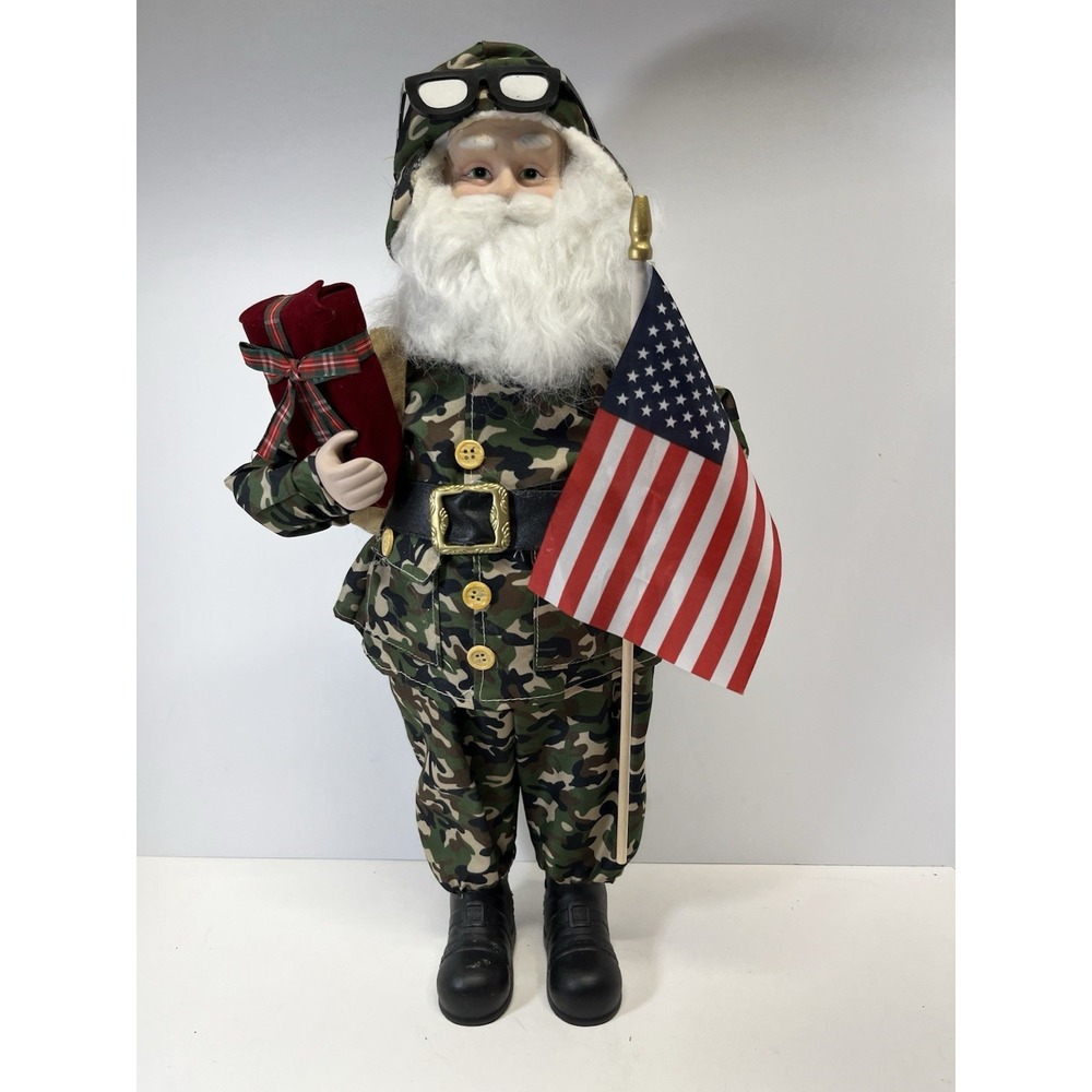 NWT Military Camo American Flag Santa Figure "SINCERELY SANTA"Christmas